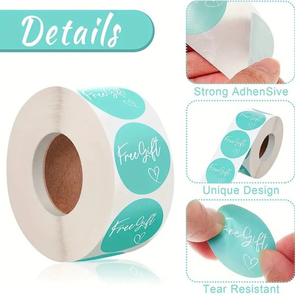 NEW 500 Stickers, Circular Free Gift Sticker, Round Thank You Stickers - Blue - Picture 2 of 2